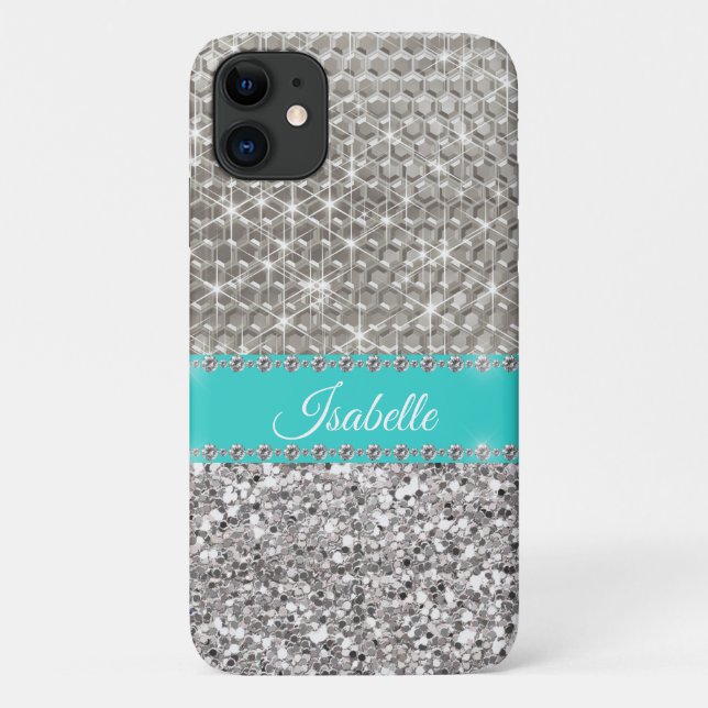 Capa Para iPhone 11 Brilho Prateado Glam Bling Metal Personalizado (Verso)