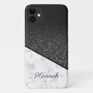 Capa Para iPhone 11 Brilho preto personalizado - mármore branco