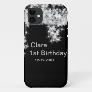 Capa Para iPhone 11 Brilho preto prateado adicionar nome data de anive