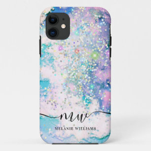 Capa Para iPhone 11 Brilho roxo azul moderno chic monogramado