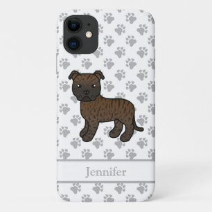 Capa Para iPhone 11 Brindle English Staffie Cute Cartoon Dog & Name