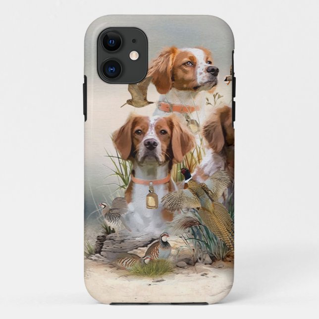 Capa Para iPhone 11 Brittany Spaniel, Paixão por Aves (Verso)