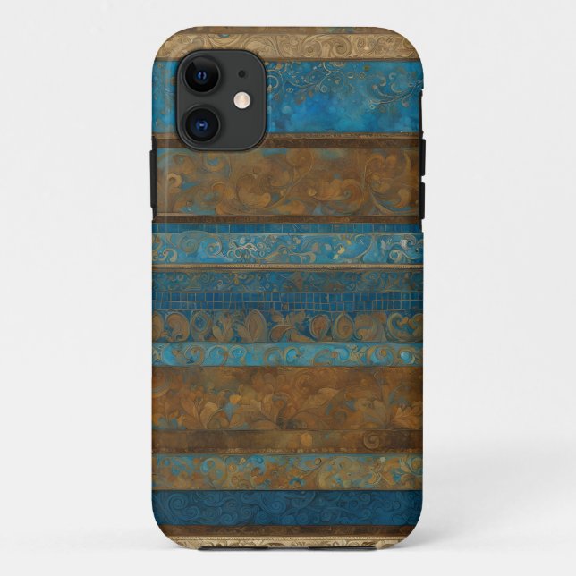 Capa Para iPhone 11 Bronze Azul e Douradas Gamas de Grunge (Verso)