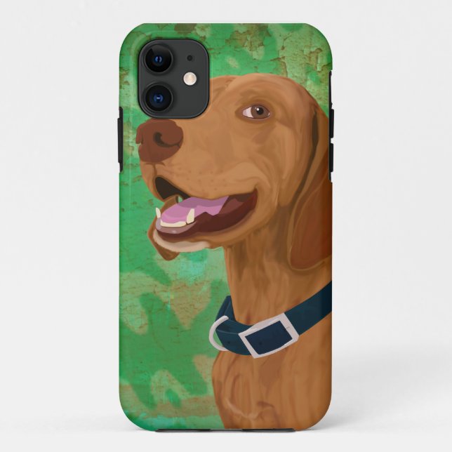 Capa Para iPhone 11 Brown de sorriso Vizsla no fundo verde (Verso)