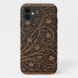 Capa Para iPhone 11 Brown Tooling Leather Art Nouveau Floral