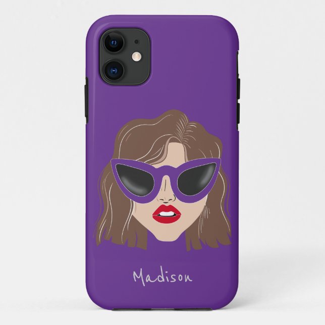 Capa Para iPhone 11 Brunette legal com nome personalizado de púrpura d (Verso)