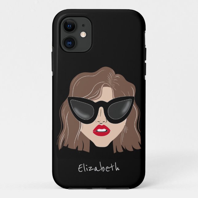 Capa Para iPhone 11 Brunette legal com nome personalizado preto de ócu (Verso)