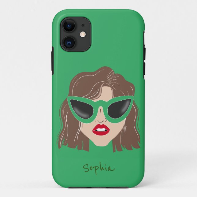 Capa Para iPhone 11 Brunette legal com nome personalizado verde de ócu (Verso)