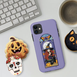Capa Para iPhone 11 Bruxa de Outono Art Nouveau Abóboras Lua Roxa