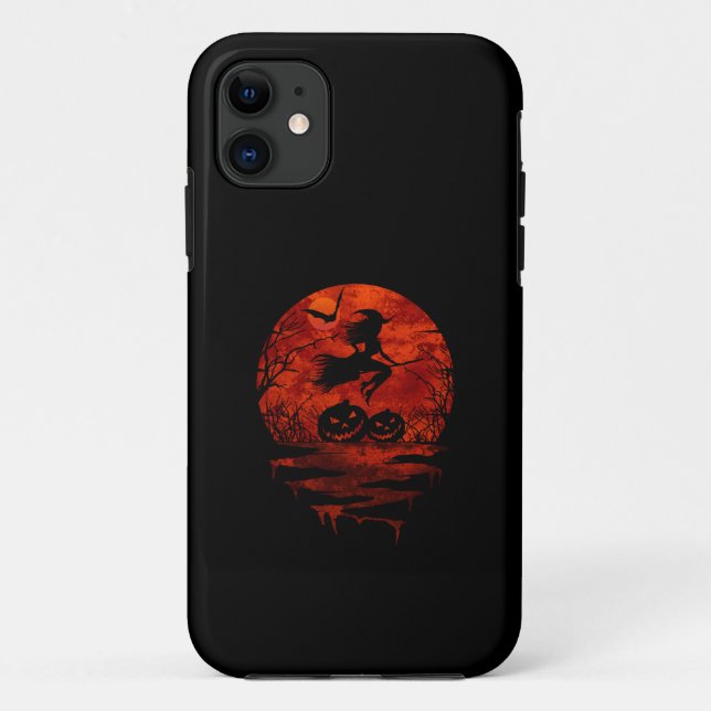 Capa Para iPhone 11 bruxa de vassoura lua vermelha (Verso)