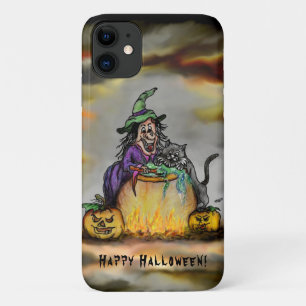 Capa Para iPhone 11 Bruxa e Gato Negro, Feliz Halloween!
