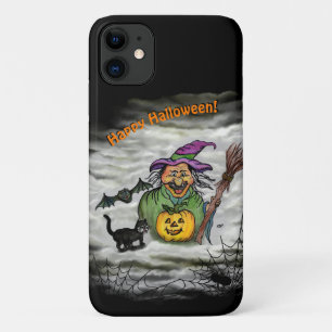 Capa Para iPhone 11 Bruxa, Gato, Bat e Pumpkin, Feliz Halloween!