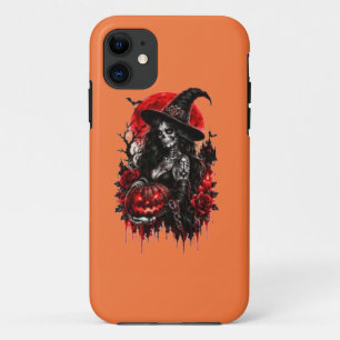 Capa Para iPhone 11 Bruxa Gótica Abóbora Halloween Gato Preto Assustad