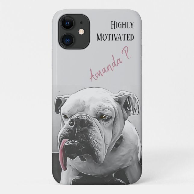 Capa Para iPhone 11 Buldogue altamente motivado com língua rosa (Verso)