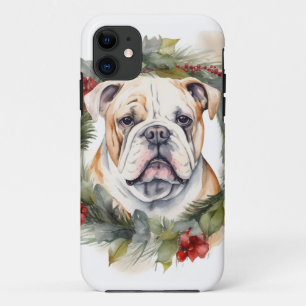 Capa Para iPhone 11 Buldogue Wreath Festivo Wreath