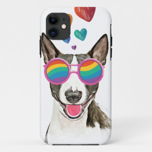 Capa Para iPhone 11 Bull Terrier Dog com Dia de os namorados de coraçã