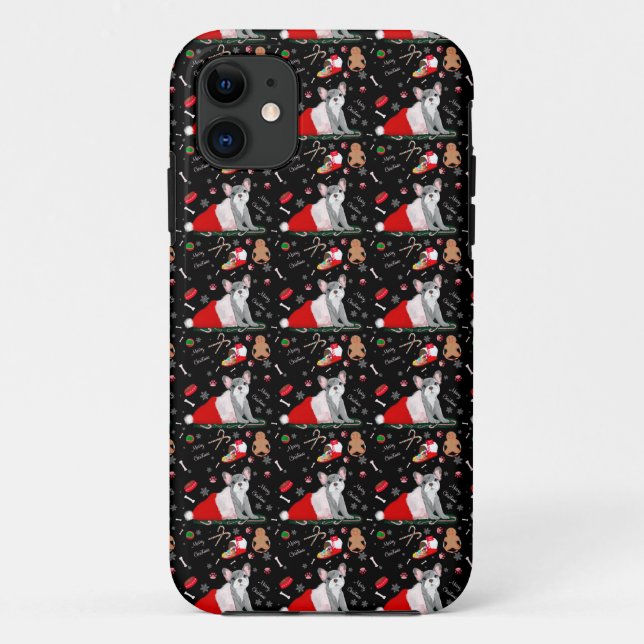 Capa Para iPhone 11 Bulldog Francês Puppia no Padrão de Chapéu dos Pap (Verso)