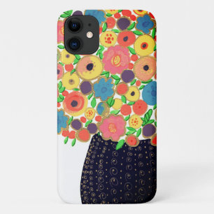 Capa Para iPhone 11 Buquê Colorido de Flores num Vaso Preto