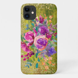 Capa Para iPhone 11 Buquê de Flor de Aquarela em Verde Russo