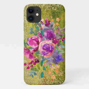 Capa Para iPhone 11 Buquê de Flor de Aquarela em Verde Russo