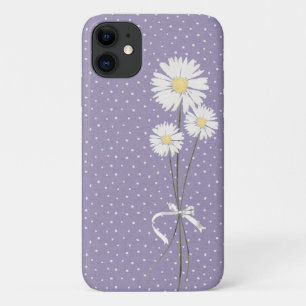 Capa Para iPhone 11 buquê de margarida branca em um padrão de pontos