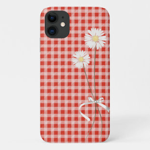 Capa Para iPhone 11 buquê de margarida em gingham colchado