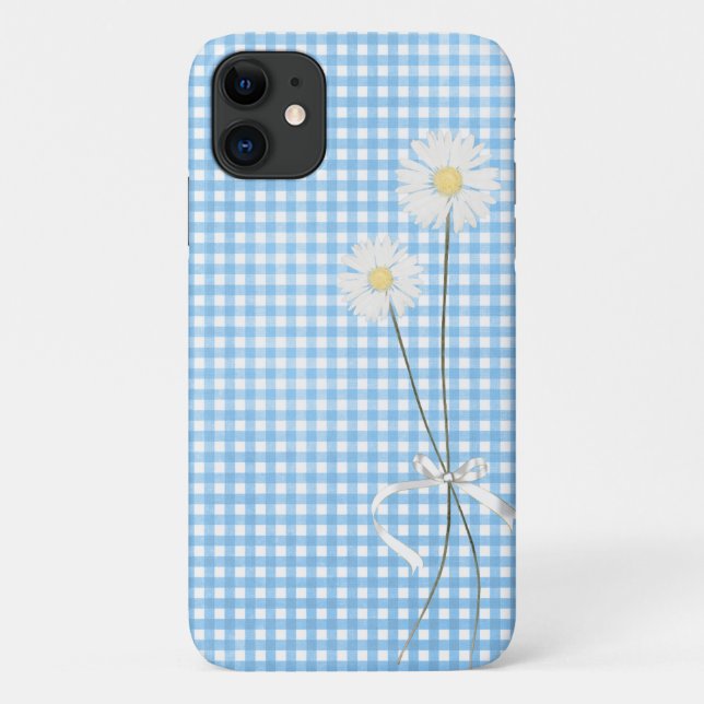 Capa Para iPhone 11 buquê de margaridas em gingham (Verso)