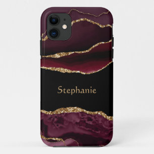 Capa Para iPhone 11 Burgundy Moderno Cristal de Ágata Dourado Personal