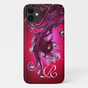 CAPA PARA iPhone 11 BURGUNDY PURPLE BERRIES E MONOGRAMA DE SUÍNOS 
