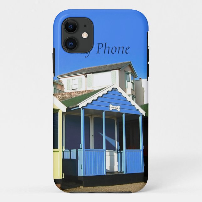 Capa Para iPhone 11 Cabanas de praia e céus azuis, foto em inglês (Verso)
