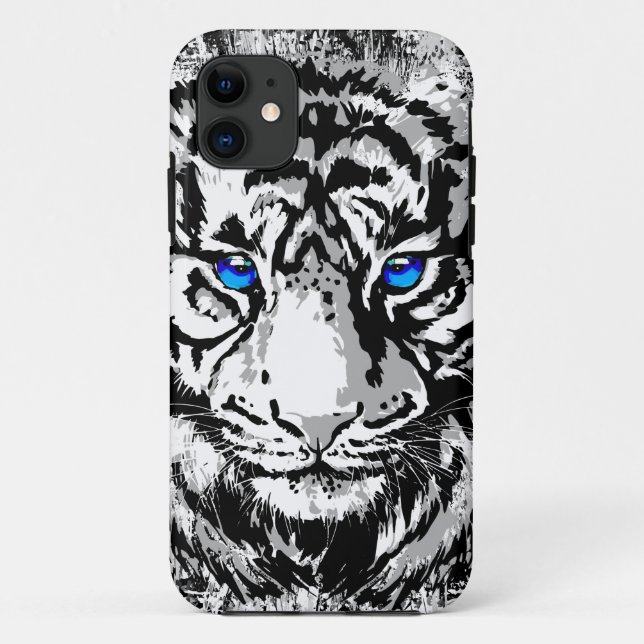 Capa Para iPhone 11 Cabeça Branca de Tigre - Olhos Azuis - Tigre (Verso)