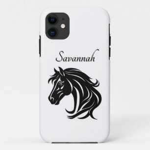 Capa Para iPhone 11 Cabeça de Cavalo Preto Magnífico com Nome