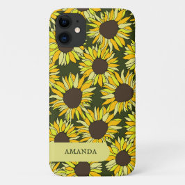 Capa Para iPhone 11 cabeça de girassol flor de verão