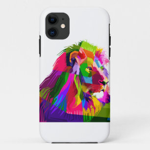Capa Para iPhone 11 Cabeça de leão em padrão geométrico