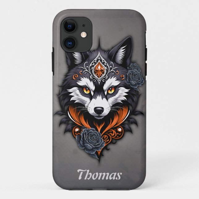 Capa Para iPhone 11 Cabeça de lobo majestoso, terminada em profundidad (Verso)