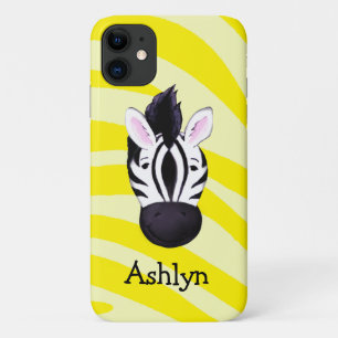 Capa Para iPhone 11 Cabeça de zebra com nome personalizado impressão