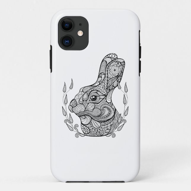 Capa Para iPhone 11 Cabeça inspirada do coelho na grinalda (Verso)