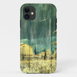 Capa Para iPhone 11 Cabine de cabana de madeira de galhardetes, verde 