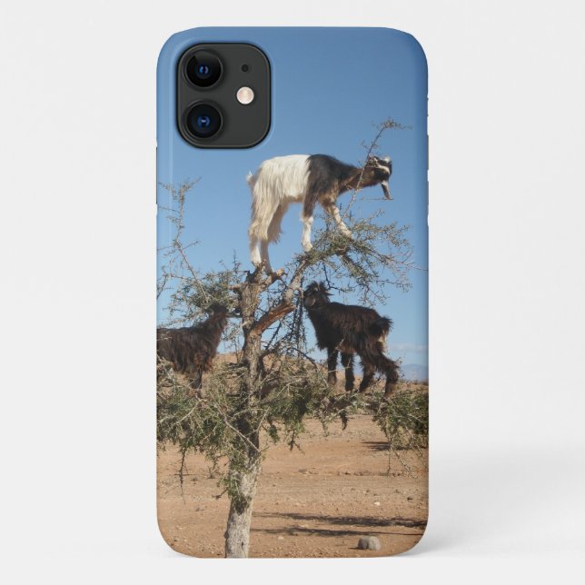 Capa Para iPhone 11 Cabras engraçadas numa árvore (Verso)