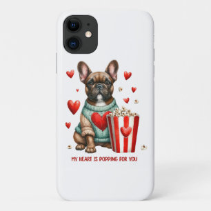 Capa Para iPhone 11 Cachorro francês fofo do dia dos namorados coração