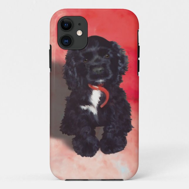 Capa Para iPhone 11 Cachorro Negro Espanhol - Abby (Verso)