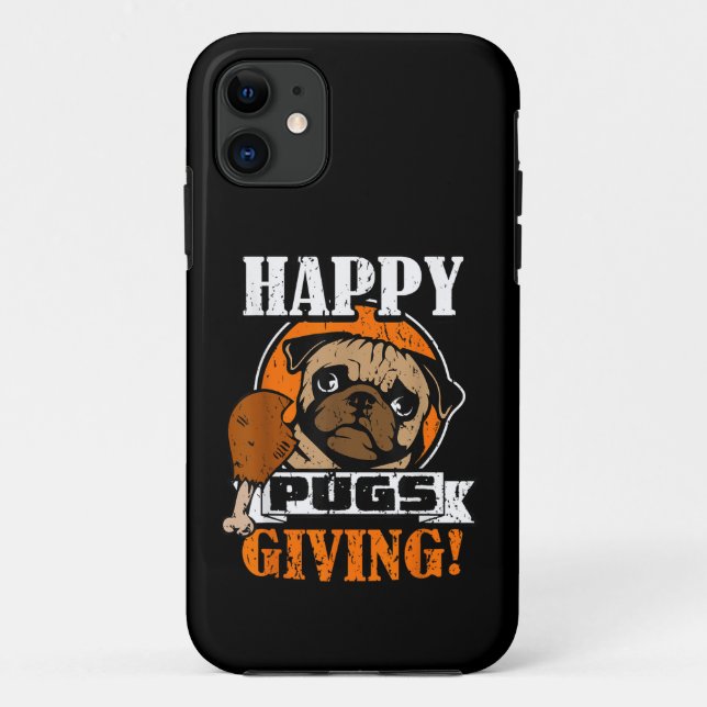 Capa Para iPhone 11 Cachorro Pug Engraçado Pugsgiving Feliz Dia de Açã (Verso)