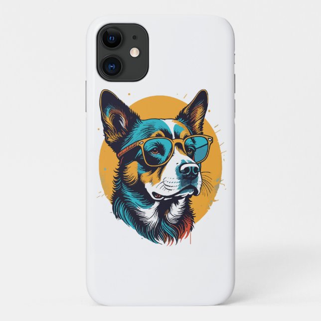 Capa Para iPhone 11 Cachorro retrô usando óculos de sol (Verso)