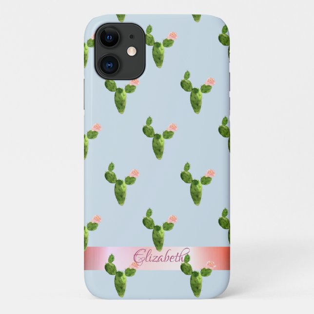 Capa Para iPhone 11 Cacto Aquarela ,Listra - Personalizado (Verso)