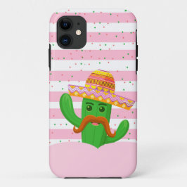 Capa Para iPhone 11 cacto desenhado à mão com fundo de faixas
