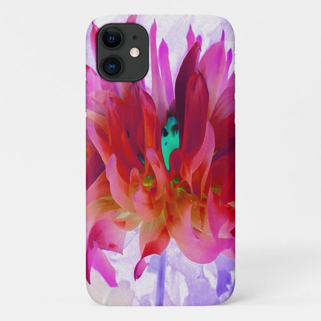 Capa Para iPhone 11 Cactus Dahlia Vermelho e Rosa Quente (Verso)