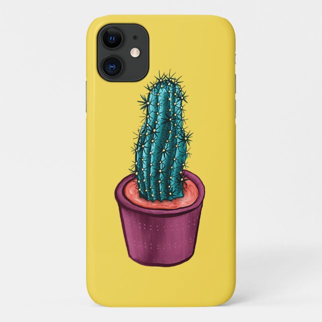 Capa Para iPhone 11 Cactus Engraçado No Psicodélico Pote Estranho (Verso)