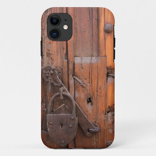 Capa Para iPhone 11 Cadeado na porta de madeira (Verso)