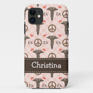 Capa Para iPhone 11 Caduceus cor-de-rosa da enfermeira do RN