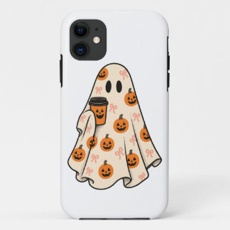 Capa Para iPhone 11 Café Coquette Fantasma Abóbora Halloween iPho
